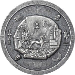Monnaie BACTRIAN CYBELE DISK Antiqued Archeology Symbolism 3 Oz Argent 20$ Cook Islands 2021