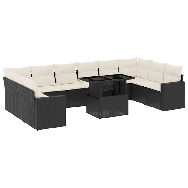 vidaXL Salon de jardin 11 Pièces avec coussins noir résine tressée