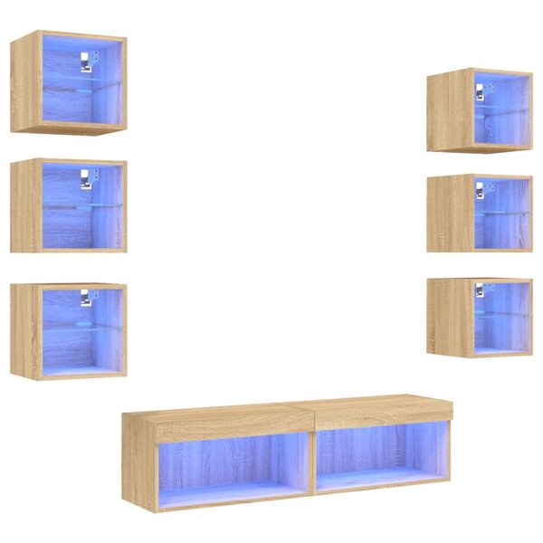 vidaXL Unités murales TV avec LED 8 Pièces chêne sonoma bois d'ingénierie
