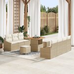 Ensemble de Canapés de Jardin 10 Pièces avec Coussins Beige Poly Rattan Acacia