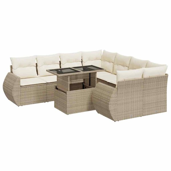 vidaXL Salon de jardin avec coussins 9 Pièces beige résine tressée