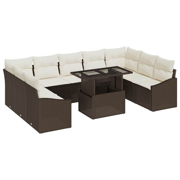 vidaXL Ensemble de canapé de jardin 10 Pièces Marron et Crème