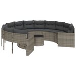 vidaXL Canapé de jardin avec table coussins rond gris résine tressée