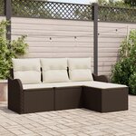 Ensemble de Canapé de Jardin 4 Pièces avec Coussins Marron Rattan Poly