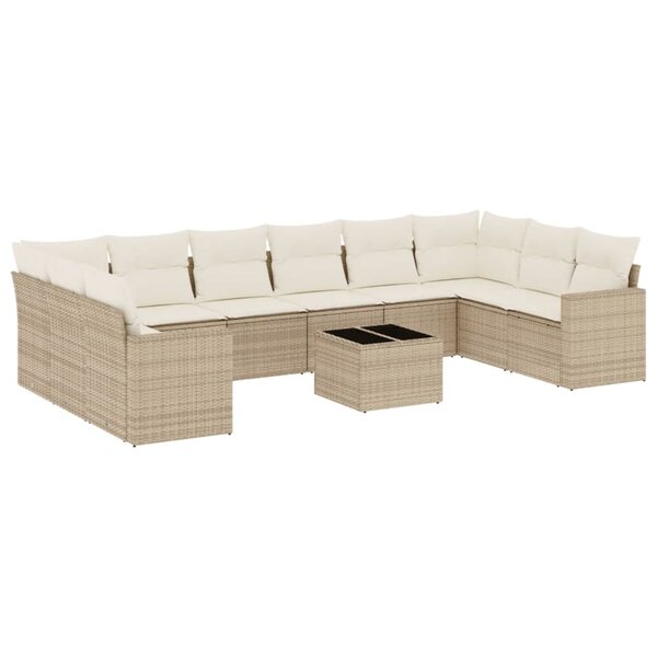 vidaXL Salon de jardin 11 Pièces avec coussins beige résine tressée