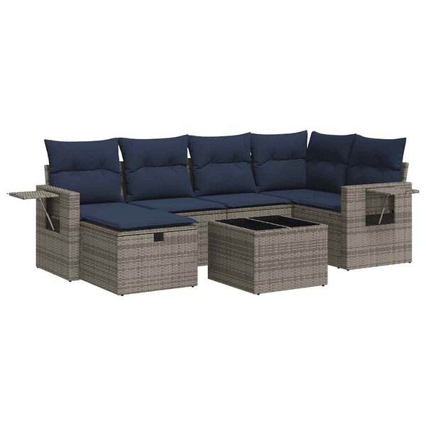 vidaXL Salon de jardin avec coussins 7 Pièces gris résine tressée