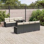 vidaXL Ensemble de canapé de jardin avec coussin 9 Pièces Noir Poly rotin