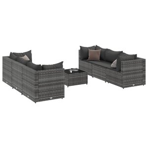 vidaXL Salon de jardin 7 Pièces avec coussins Gris Résine tressée