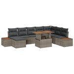 Ensemble de Canapé de Jardin vidaXL 9 Pièces Avec Coussins Gris Rattan Poly