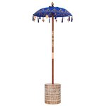 Parasol avec Base Bleu  marron 250 cm Coton  bois