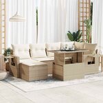 vidaXL Salon de jardin avec coussins 7 Pièces beige résine tressée