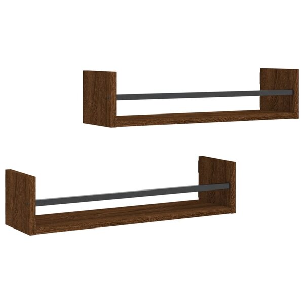 vidaXL Étagères murales avec barres 2 Pièces chêne marron 60x16x14 cm