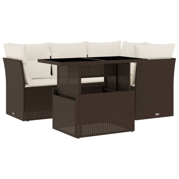 vidaXL Salon de jardin avec coussins 5 Pièces marron résine tressée