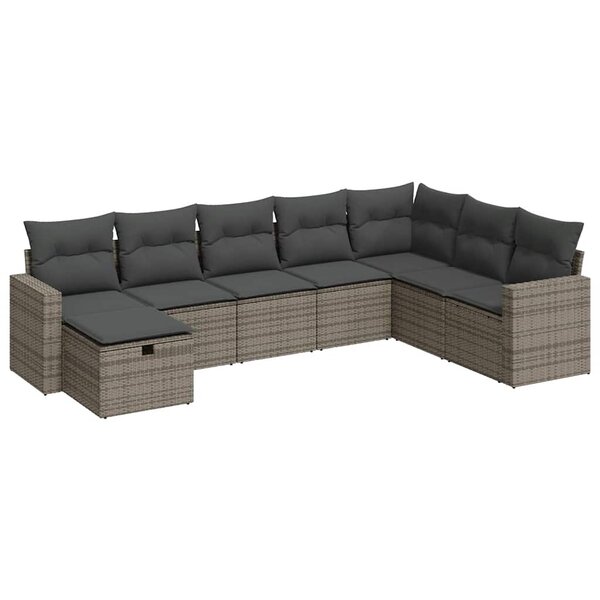 vidaXL Salon de jardin 8 Pièces avec coussins gris résine tressée