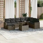 vidaXL Salon de jardin 9 Pièces avec coussins gris résine tressée