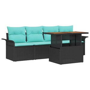 vidaXL Ensemble de canapé de jardin avec coussin 5 Pièces Noir et bleu