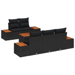 vidaXL Ensemble de Canapés de Jardin de 6 Pièces avec Coussins Noir Poly Rattan Acacia