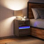 vidaXL Table de chevet murale avec lumières LED chêne marron