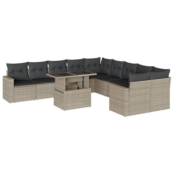 vidaXL Salon de jardin 11 Pièces avec coussins gris clair résine tressée