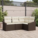 vidaXL Ensemble de canapé de jardin 4 pièces avec coussins Marron Poly Rattan