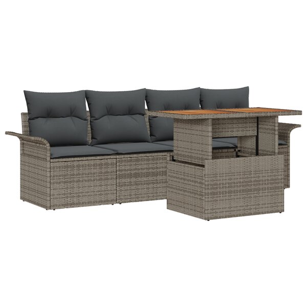 Ensemble de 5 Pièces de Canapé de Jardin avec Coussins en Rattan Poly Gris