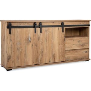 Buffet Manzano - Panneaux de particules - chêne Flagstaff - 2 portes coulissantes 2 tiroirs 1 niche - 180 x 87 x 40 cm