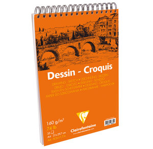 Bloc Dessin Spiralé Croquis 160g A4 35 Feuilles blanc CLAIREFONTAINE
