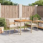 vidaXL Ensemble à manger de jardin et coussins 3 Pièces Beige poly rotin