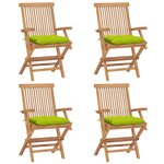 vidaXL Chaises de jardin avec coussins vert vif lot de 4 Bois de teck