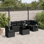 vidaXL Salon de jardin 7 Pièces avec coussins noir résine tressée
