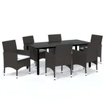 vidaXL Ensemble à manger de jardin et coussins 7 Pièces marron poly rotin