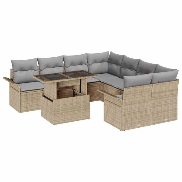 vidaXL Ensemble de canapé de jardin 9 Pièces Beige Poly rotin