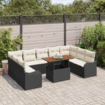 vidaXL Ensemble de canapé de jardin avec coussin 10 Pièces Noir et crème