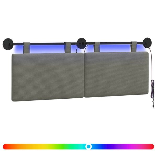 vidaXL Tête de lit suspendue Gris clair Tissu en velours côtelé