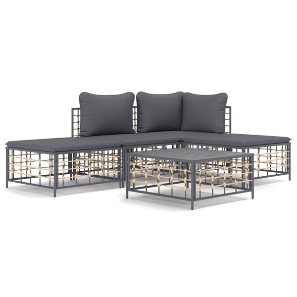 vidaXL Salon de jardin 5 Pièces avec coussins anthracite résine tressée