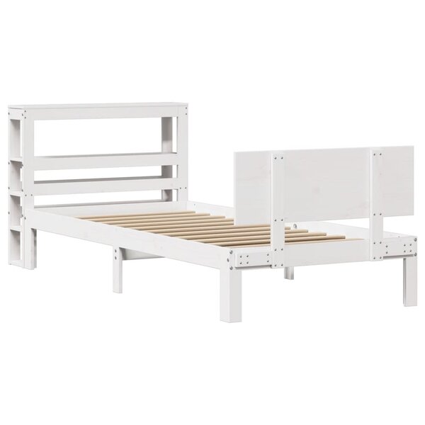 vidaXL Cadre de lit avec tête de lit blanc 90x200cm bois de pin massif