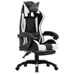 vidaXL Fauteuil de jeux vidéo et repose-pied Blanc et noir Similicuir