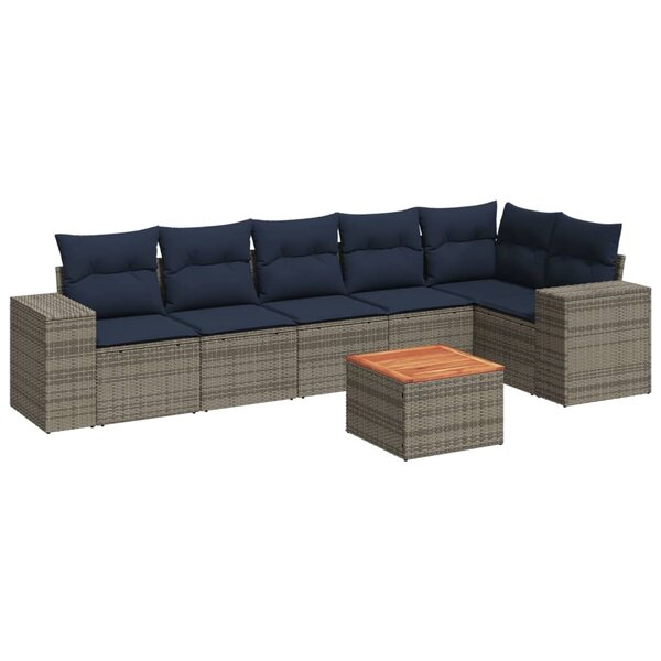 vidaXL Salon de jardin 7 Pièces avec coussins gris résine tressée