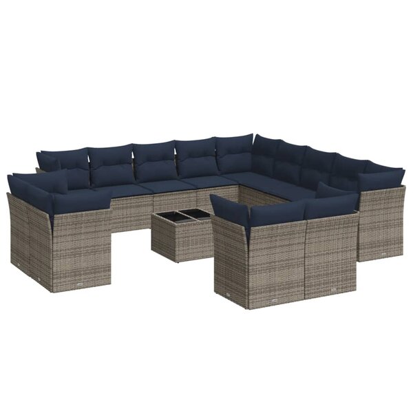 vidaXL Salon de jardin avec coussins 14 Pièces gris résine tressée