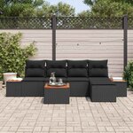 vidaXL Ensemble de canapé de jardin 6 Pièces Noir Poly Rattan