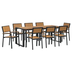 vidaXL Ensemble de salle à manger pour jardin 9 Pièces Noir et marron
