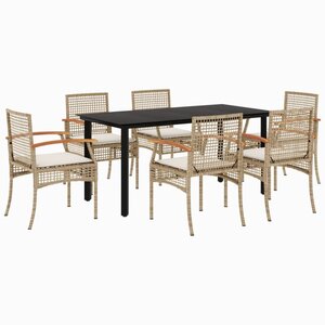 vidaXL Ensemble à manger de jardin et coussins 7 Pièces beige poly rotin