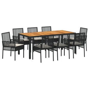 vidaXL Ensemble de salle à manger de jardin 9 pièces avec coussins en poly rattan noir