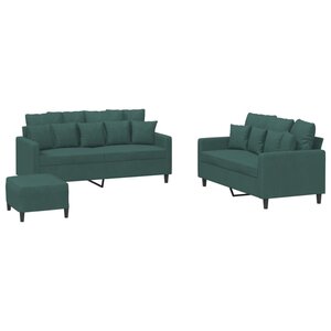 vidaXL Ensemble de canapés 3 Pièces avec coussins Vert foncé Velours