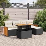 vidaXL Salon de jardin 6 Pièces avec coussins noir résine tressée acacia