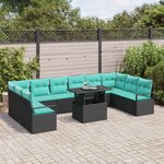 vidaXL Ensemble de canapé de jardin 11 Pièces Noir et bleu polyrotin
