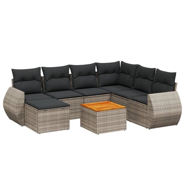 vidaXL Salon de jardin 8 Pièces avec coussins gris résine tressée
