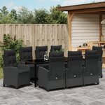 vidaXL Ensemble de jardin de 9 pièces avec coussins Noir en poly rattan