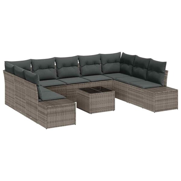 vidaXL Ensemble de canapé de jardin 10 Pièces Gris Poly Rattan