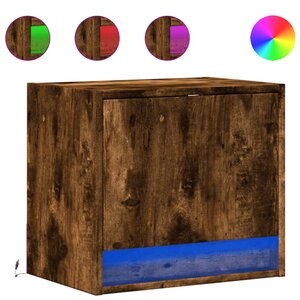 vidaXL Table de chevet murale avec lumières LED chêne fumé